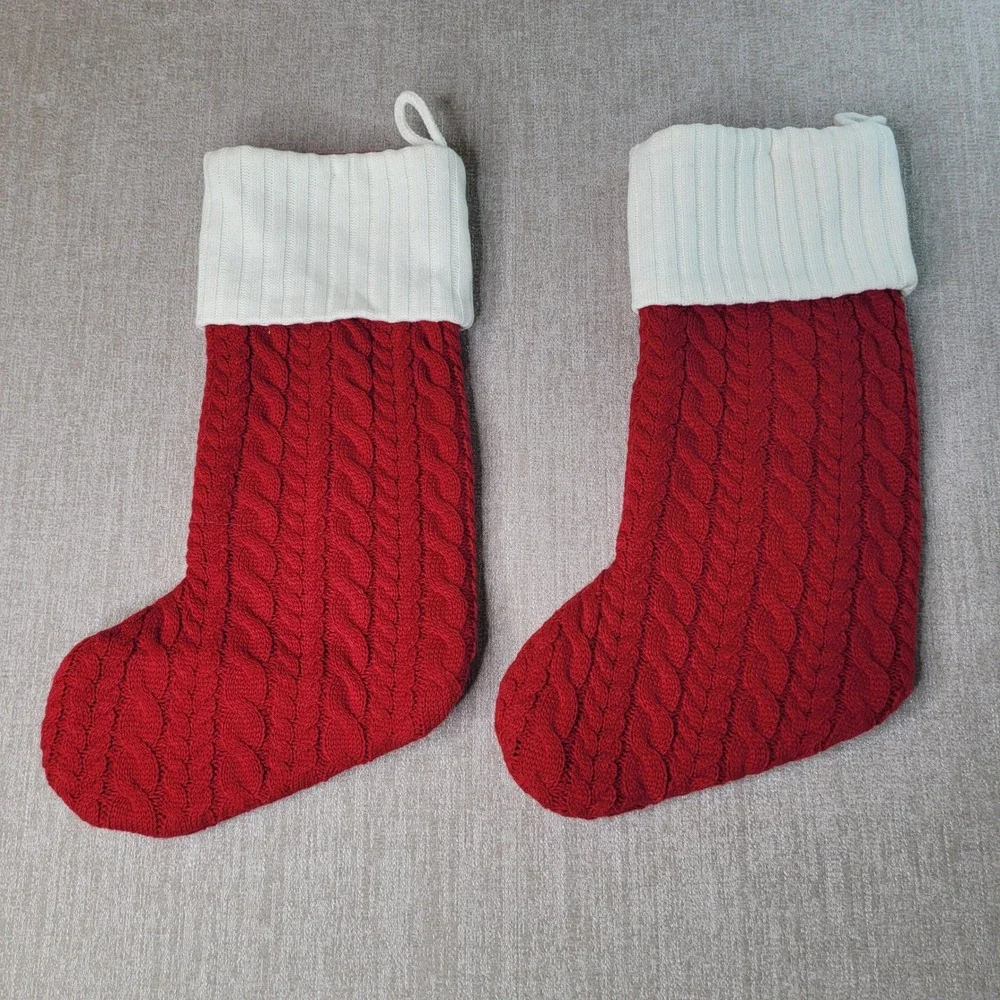 St Nicholas Square Christmas Stocking Set of 2 Letter L Red Cable Knit Cuff NEW